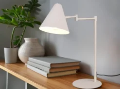 Retro Schreibtischlampe COSIMA mit Schwenkarm aus Metall Hellgrau, Höhe 50,5cm