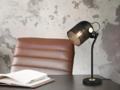 Retro Schreibtischlampe MIXA schwenkbar aus Metall Schwarz Gold, Höhe 45cm