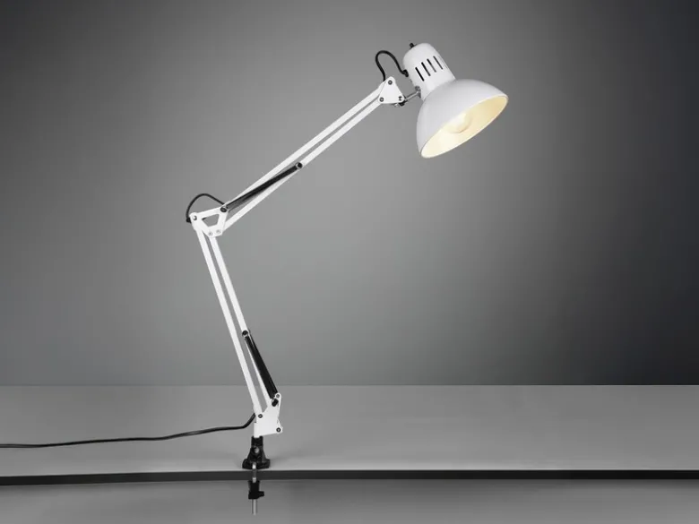 Retro Schreibtischlampe TAJO zum Klemmen, Weiß, max. Höhe 73,5cm