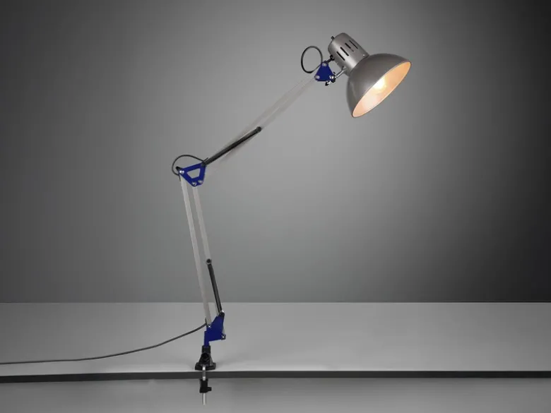 Retro Schreibtischlampe TAJO zum Klemmen, Aluminiumfarbig, max. Höhe 73,5cm