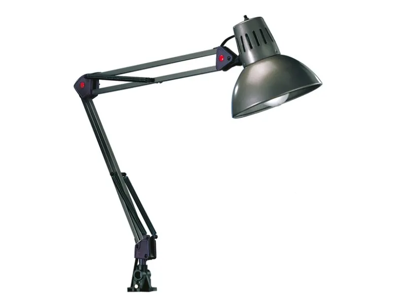 Retro Schreibtischlampe TAJO zum Klemmen, Aluminiumfarbig, max. Höhe 73,5cm