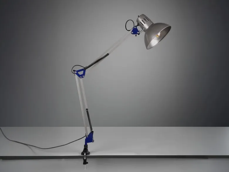 Retro Schreibtischlampe TAJO zum Klemmen, Aluminiumfarbig, max. Höhe 73,5cm