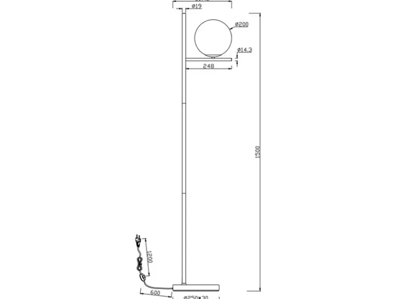 Retro Stehlampe PURE Messing mit Glaskugel Lampenschirm Weiß, Höhe 150cm