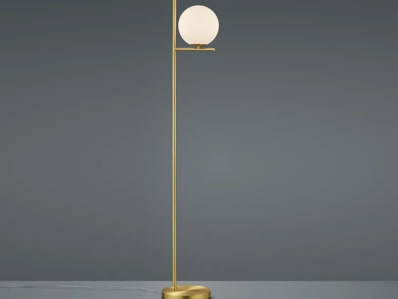 Retro Stehlampe PURE Messing mit Glaskugel Lampenschirm Weiß, Höhe 150cm