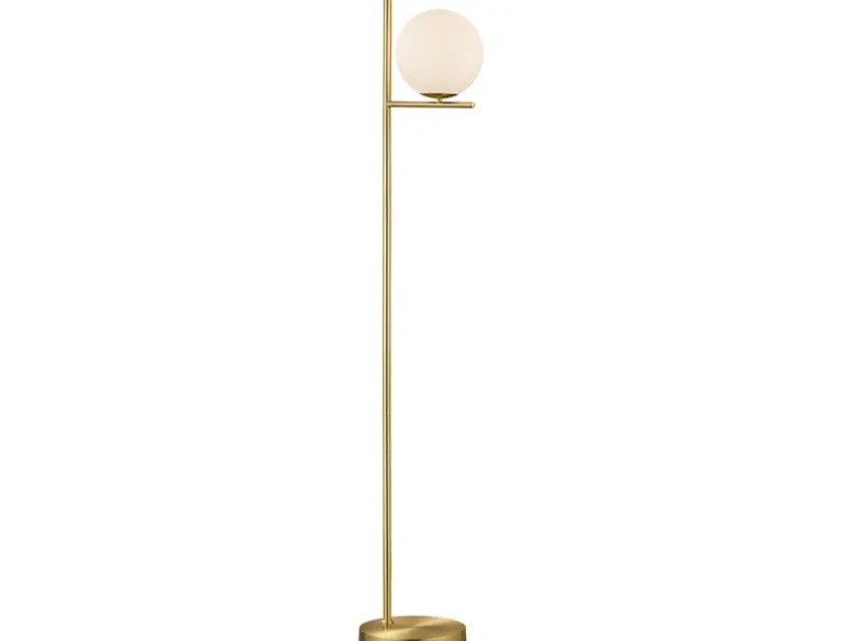 Retro Stehlampe PURE Messing mit Glaskugel Lampenschirm Weiß, Höhe 150cm