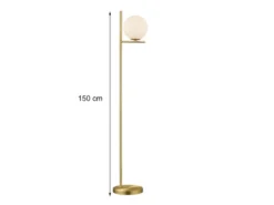 Retro Stehlampe PURE Messing mit Glaskugel Lampenschirm Weiß, Höhe 150cm