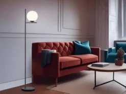 Retro Stehlampe PURE Schwarz mit Glaskugel Lampenschirm Weiß, Höhe 150cm