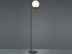 Retro Stehlampe PURE Schwarz mit Glaskugel Lampenschirm Weiß, Höhe 150cm
