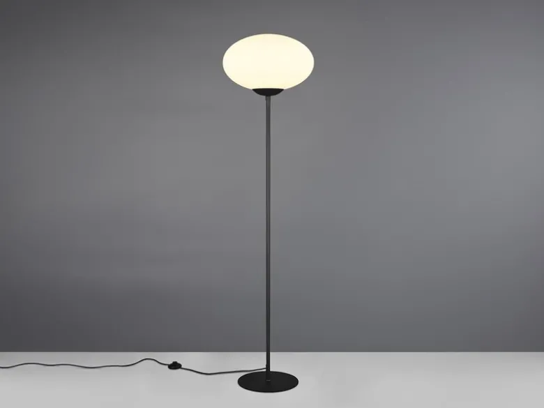 Retro Stehleuchte FOMENTO Schwarz mit Glaskugel, Höhe 150cm