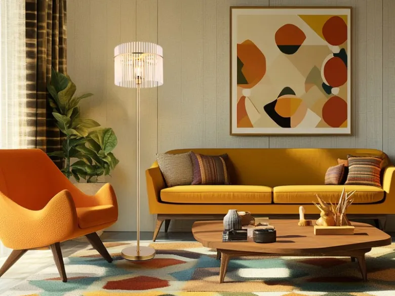 Retro Stehleuchte GORLEY mit transparenten Echtglas Stäben, Höhe 152cm