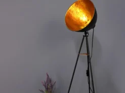 Retro Stehleuchte MERKUR mit schwenkbarem Schirm in Blättergoldoptik, Höhe 136cm