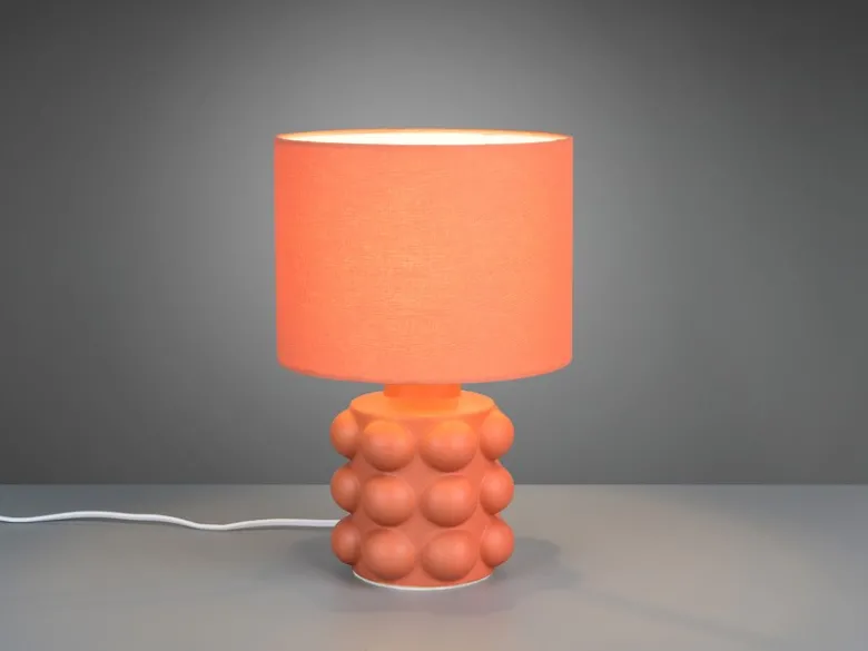 Retro Tischlampe KATE mit Keramikfuß & Stoffschirm Orange, Höhe 30cm