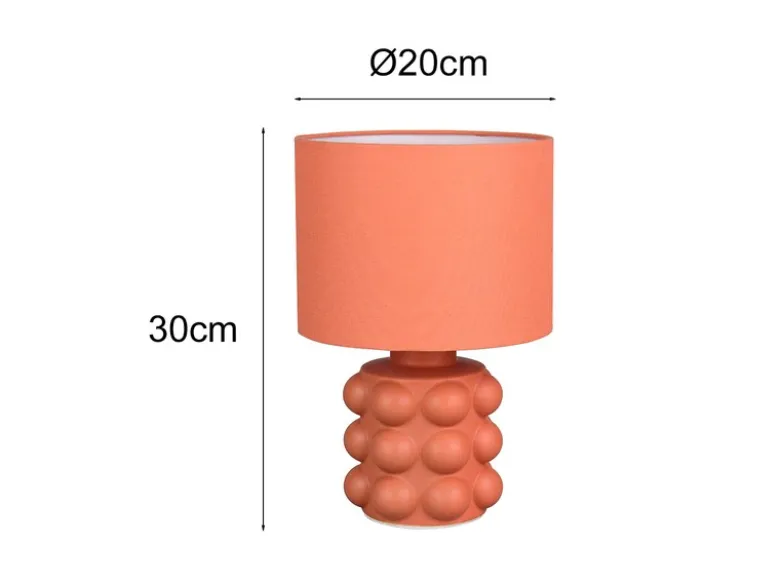 Retro Tischlampe KATE mit Keramikfuß & Stoffschirm Orange, Höhe 30cm