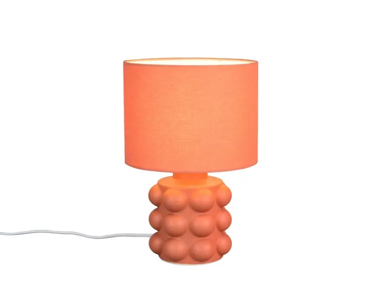 Retro Tischlampe KATE mit Keramikfuß & Stoffschirm Orange, Höhe 30cm