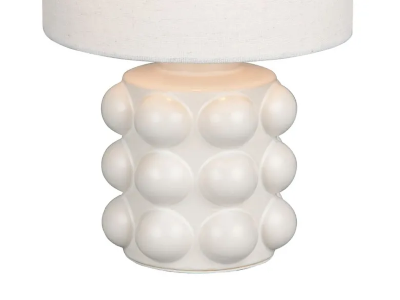Retro Tischlampe KATE mit Keramikfuß & Stoffschirm Weiß, Höhe 30cm