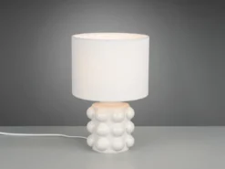 Retro Tischlampe KATE mit Keramikfuß & Stoffschirm Weiß, Höhe 30cm
