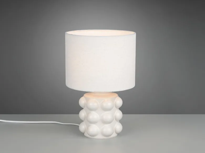 Retro Tischlampe KATE mit Keramikfuß & Stoffschirm Weiß, Höhe 30cm