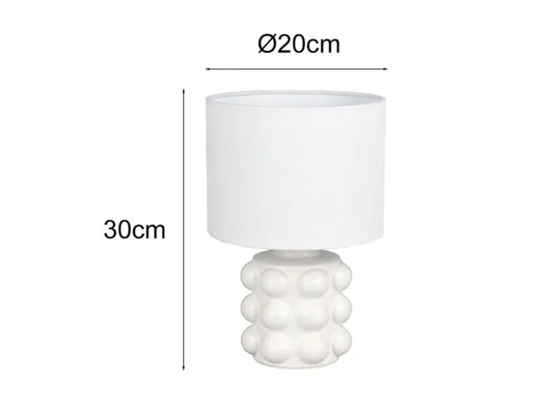 Retro Tischlampe KATE mit Keramikfuß & Stoffschirm Weiß, Höhe 30cm