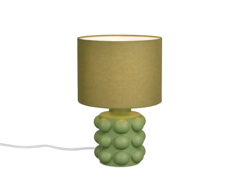 Retro Tischlampe KATE mit Keramikfuß & Stoffschirm Grün, Höhe 30cm