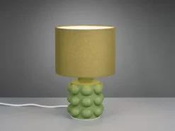 Retro Tischlampe KATE mit Keramikfuß & Stoffschirm Grün, Höhe 30cm