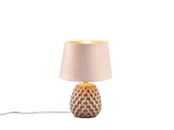 Retro Tischleuchte ARIANA mit Samtschirm in Beige/Gold, Höhe 27cm
