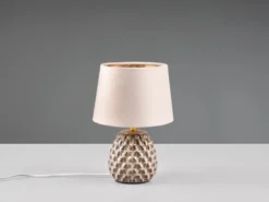 Retro Tischleuchte ARIANA mit Samtschirm in Beige/Gold, Höhe 27cm