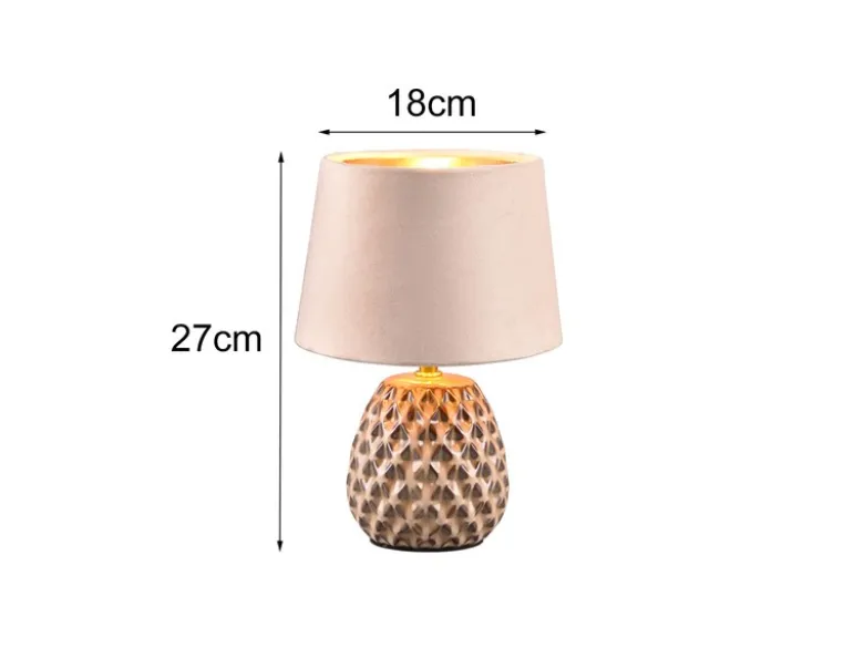 Retro Tischleuchte ARIANA mit Samtschirm in Beige/Gold, Höhe 27cm