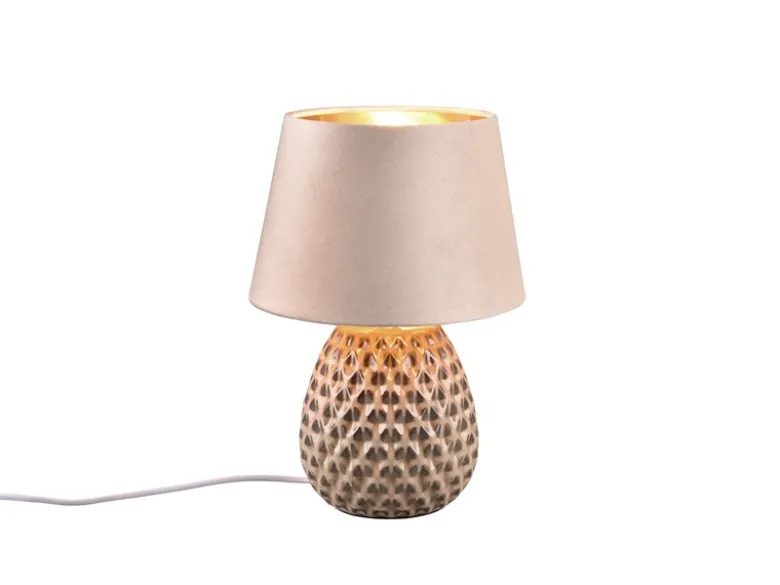 Retro Tischleuchte ARIANA mit Samtschirm in Beige/Gold, Höhe 35cm
