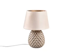 Retro Tischleuchte ARIANA mit Samtschirm in Beige/Gold, Höhe 35cm
