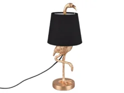 Retro Tischleuchte LOLA Flamingo Gold mit Stoffschirm in Schwarz, Höhe 42cm
