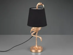 Retro Tischleuchte LOLA Flamingo Gold mit Stoffschirm in Schwarz, Höhe 42cm