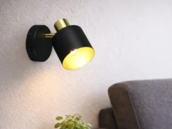 Retro Wandstrahler EVA mit Schalter aus Metall Schwarz Gold, Höhe 17cm
