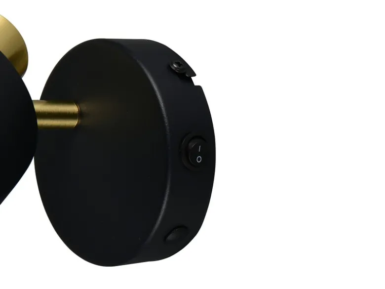 Retro Wandstrahler EVA mit Schalter aus Metall Schwarz Gold, Höhe 17cm