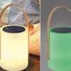 RGB Outdoor Tischleuchte BARI per USB & Solar aufladbar, Höhe 34cm