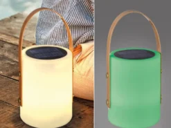 RGB Outdoor Tischleuchte BARI per USB & Solar aufladbar, Höhe 34cm