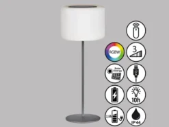 RGB Tischlampe PINO 39,5cm dimmbar mit Fernbedienung, per USB & Solar aufladbar