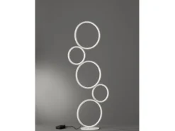 Ringleuchte LED Stehlampe RONDO mit Fußschalter aus Metall in Weiß matt, 115cm