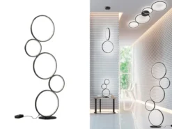 Ringleuchte LED Stehlampe RONDO mit Fußschalter aus Metall schwarz matt, 115cm