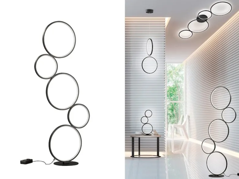 Ringleuchte LED Stehlampe RONDO mit Fußschalter aus Metall schwarz matt, 115cm