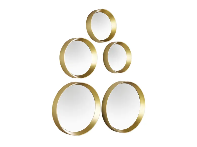Runde Dekospiegel VIVIEN 5er SET Wandspiegel mit Rahmen in Gold
