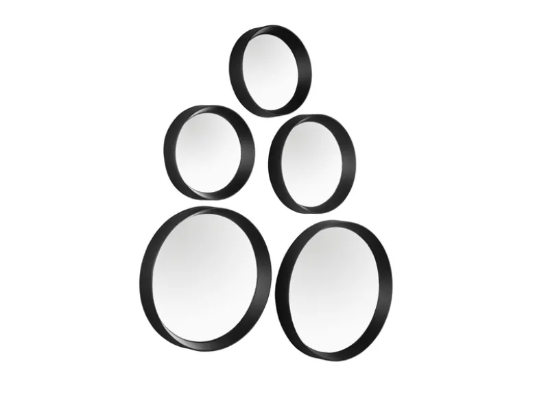 Runde Dekospiegel VIVIEN 5er SET Wandspiegel mit Rahmen in Schwarz