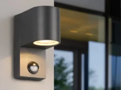 Runde Außenwandleuchte ROYA Downlight mit Bewegungsmelder, Anthrazit, Höhe 15cm