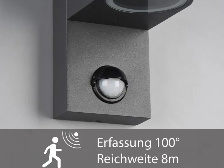 Runde Außenwandleuchte ROYA Up & Down mit Bewegungsmelder, Anthrazit, Höhe 22cm