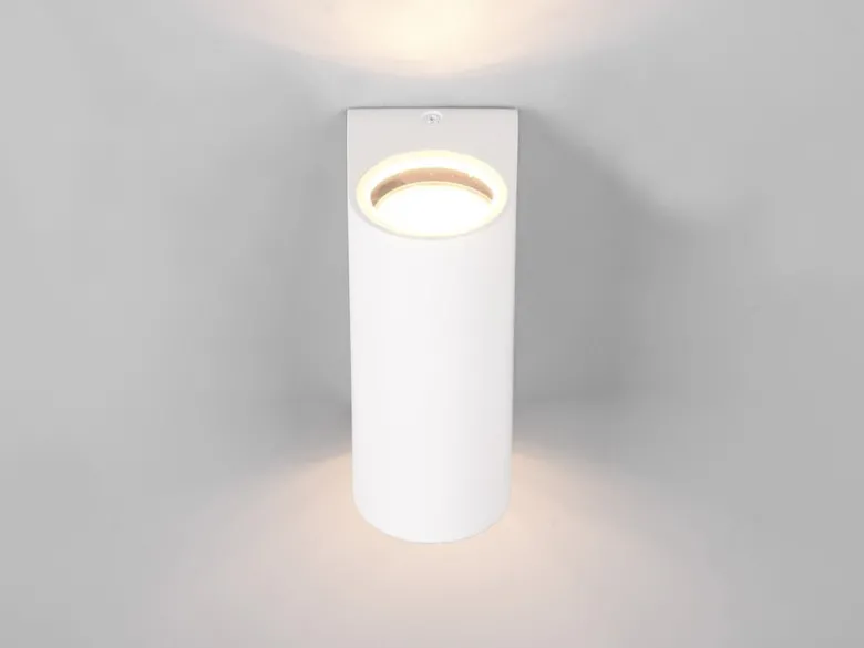 Runde Außenwandleuchte ROYA Up and Down aus Aluminium Weiß, Höhe 15cm