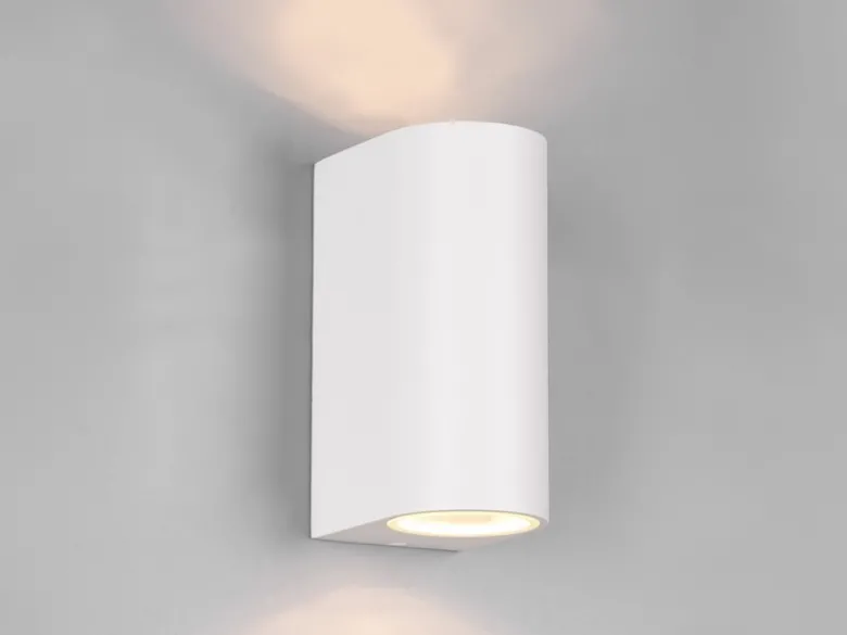 Runde Außenwandleuchte ROYA Up and Down aus Aluminium Weiß, Höhe 15cm