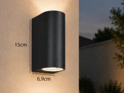 Runde Außenwandleuchte ROYA Up and Down aus Aluminium Anthrazit, Höhe 15cm