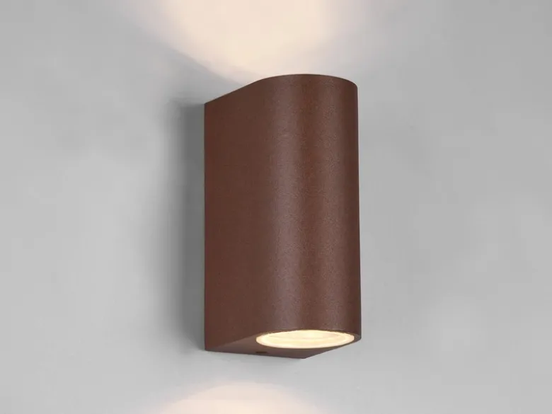 Runde Außenwandleuchte ROYA Up and Down aus Aluminium Rostoptik, Höhe 15cm