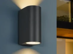 Runde Außenwandleuchte Up and Down Anthrazit mit GU10 LED, Höhe 15cm