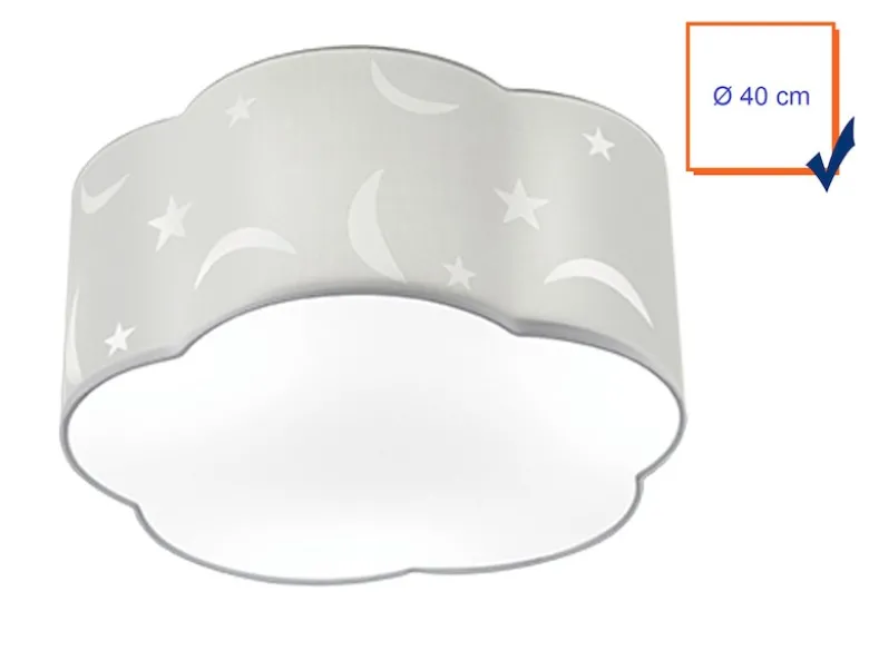 Runde Deckenleuchte Ø 40cm MOONY in weiß, Stoffschirm mit Mond + Sternen Design