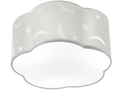 Runde Deckenleuchte Ø 40cm MOONY in weiß, Stoffschirm mit Mond + Sternen Design